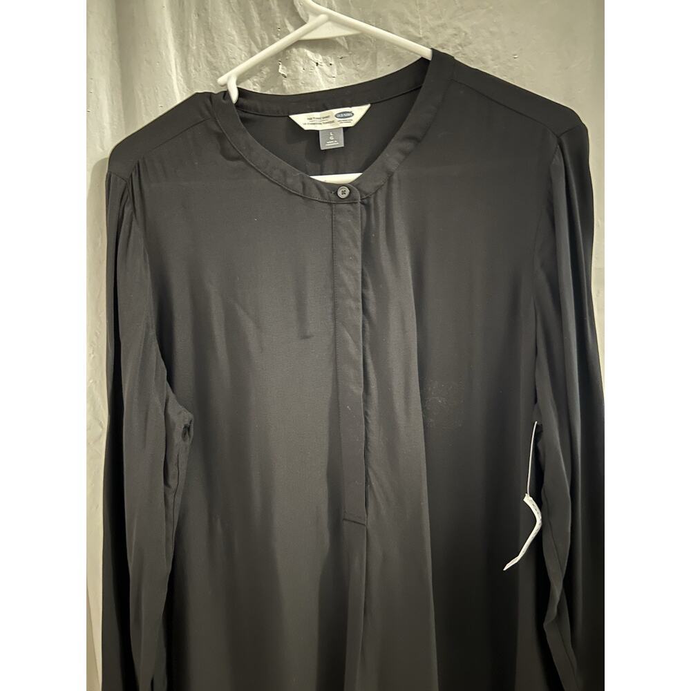 Old Navy Black Long Sleeve Tunic Shirt Sz L NWT Goth Classic Peasant Boho - Picture 2 of 6